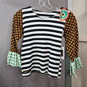 Quirky Threads Designer Girl Child Shirt Top 10 Black White Bell Sleeve NEW